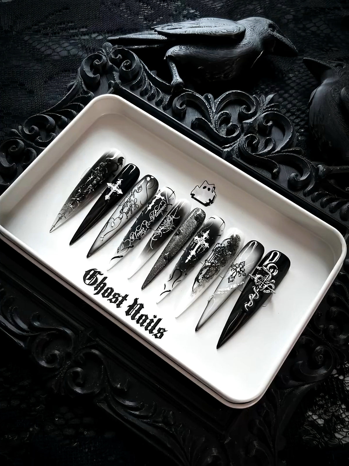 Handmade Stiletto Nails - Ghost Thorns
