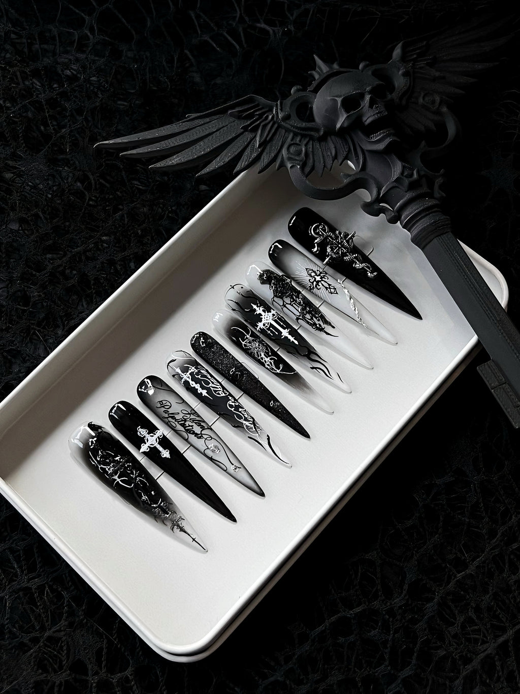 Handmade Stiletto Nails - Ghost Thorns