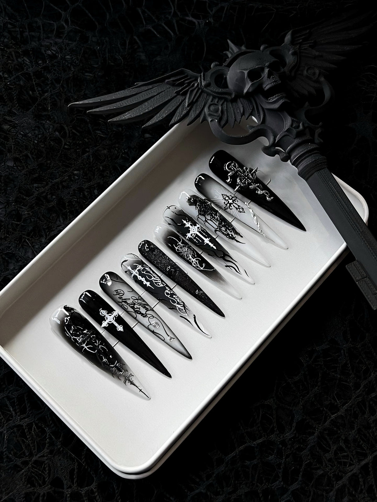 Handmade Stiletto Nails - Ghost Thorns