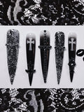 Handmade Stiletto Press‑on Nails ｜Black & White Angel